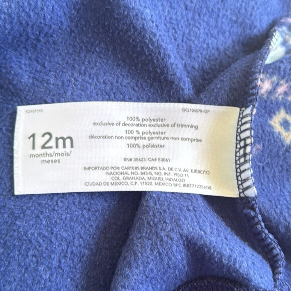 Carter’s blue fleece baby boy full zip Sherpa neckline fair isle vest size 12M